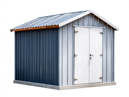 Metalowy schowek ogrodowy 152x91 cm – stal ocynkowana – szaro biały – z podwójnymi drzwiami-Hubuna