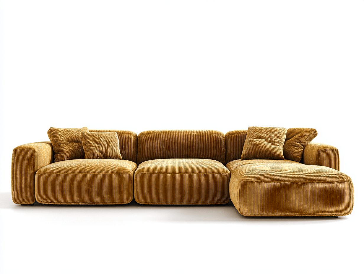 Nowoczesna sofa modułowa z szezlongiem – musztardowy sztruks – 280×170×82 cm-Hubuna