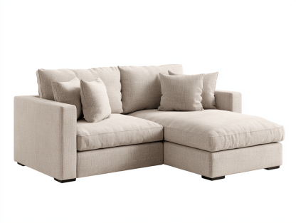 Beżowa sofa narożna z miękkimi poduszkami i minimalistyczną formą – 210×150×85 cm-Hubuna
