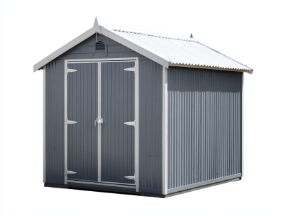 Domek ogrodowy metalowy 240×170×200 cm – szary z białym dachem – z podwójnymi drzwiami i wentylacją-Hubuna