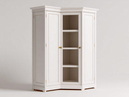 Szafa narożna otwarta 100×100×210 cm – biała – z półkami – styl francuski klasyczny – uchwyty złote-Hubuna