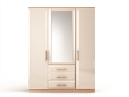 Szafa trzydrzwiowa z lustrem 140×55×205 cm – kremowa – nowoczesny styl z trzema szufladami-Hubuna