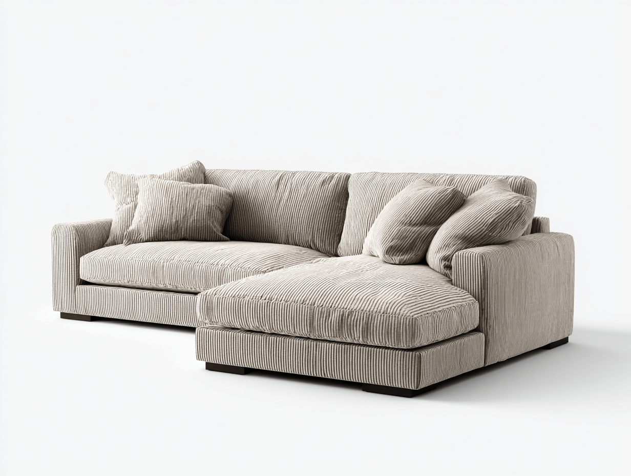 Sofa narożna z leżanką 285×175×85 cm – sztruks szary – do salonu – styl nowoczesny-Hubuna