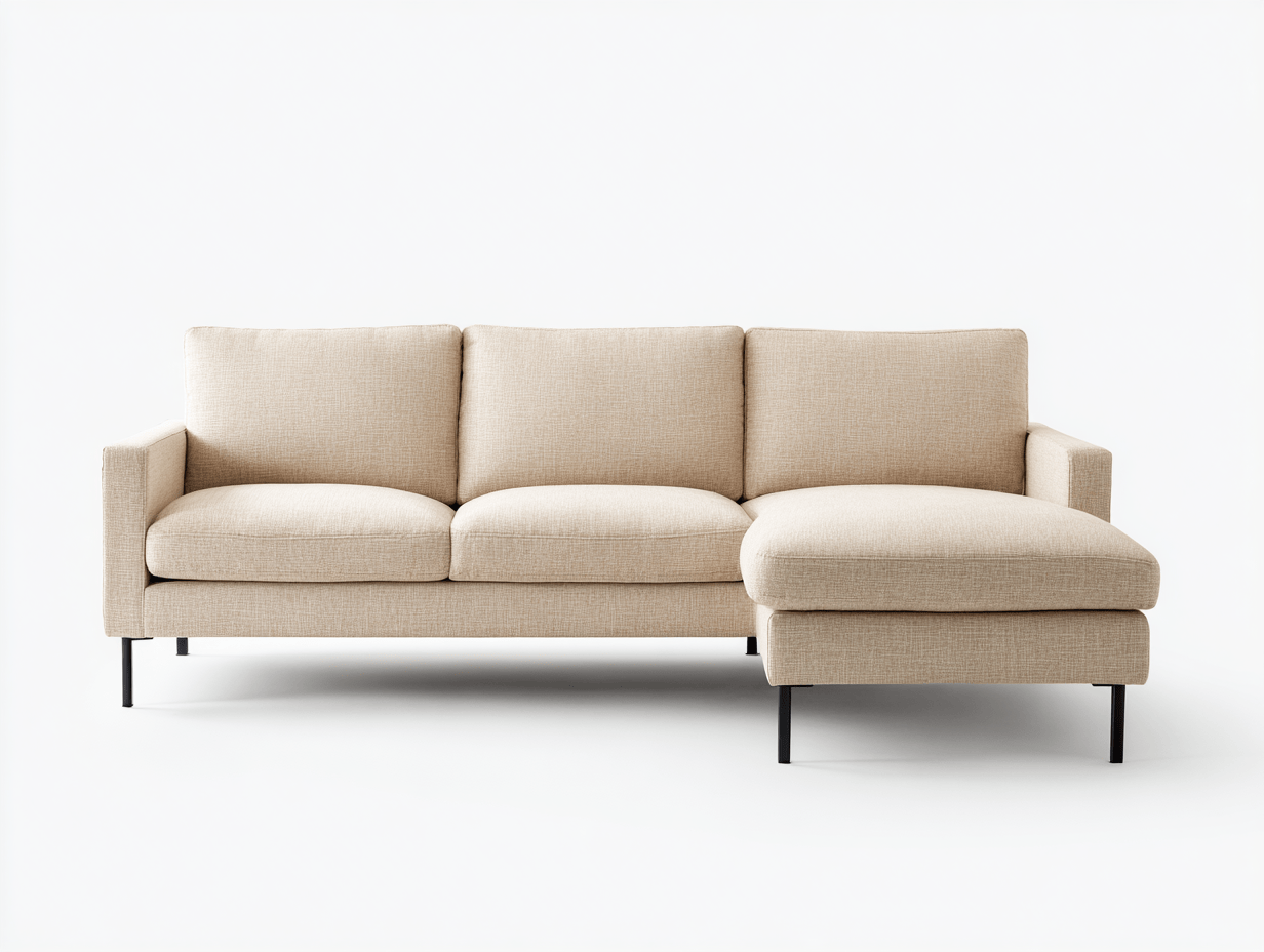 Prosta sofa modułowa z szezlongiem – beżowa tkanina – 265×155×85 cm-Hubuna