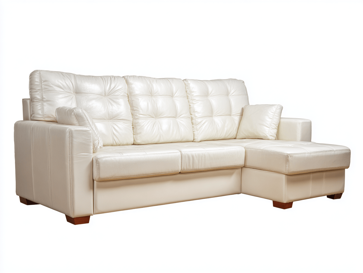 Nowoczesna sofa narożna z ekoskóry – kremowa – 250×160×85 cm-Hubuna