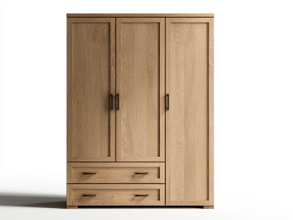 Szafa trzydrzwiowa z dwiema szufladami 120×54×200 cm – dąb naturalny ciemny – styl nowoczesny-Hubuna