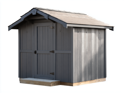 Metalowy domek ogrodowy 240x210 cm – ciemnoszary – pojedyncze drzwi rustykalne – dach dwuspadowy z pokryciem dachowym-Hubuna