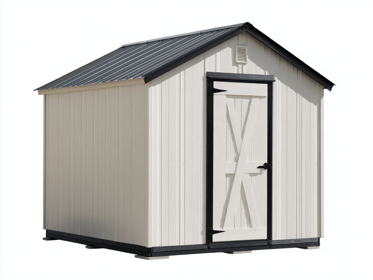 Metalowy domek ogrodowy 240x180 cm – kremowy – pojedyncze drzwi – dach dwuspadowy-Hubuna