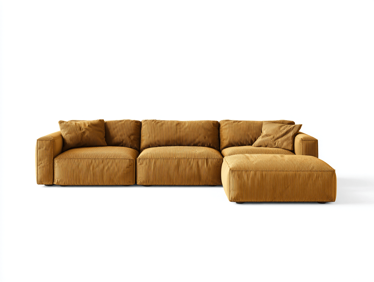 Modułowa sofa wypoczynkowa z szezlongiem – musztardowy sztruks – 260×165×85 cm-Hubuna