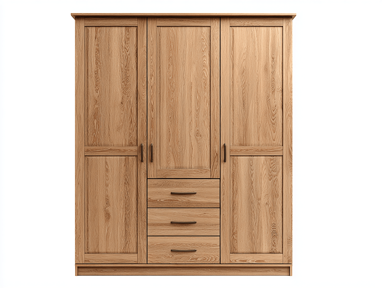 Szafa trzydrzwiowa z trzema szufladami 125×55×205 cm – dąb naturalny – styl nowoczesny-Hubuna