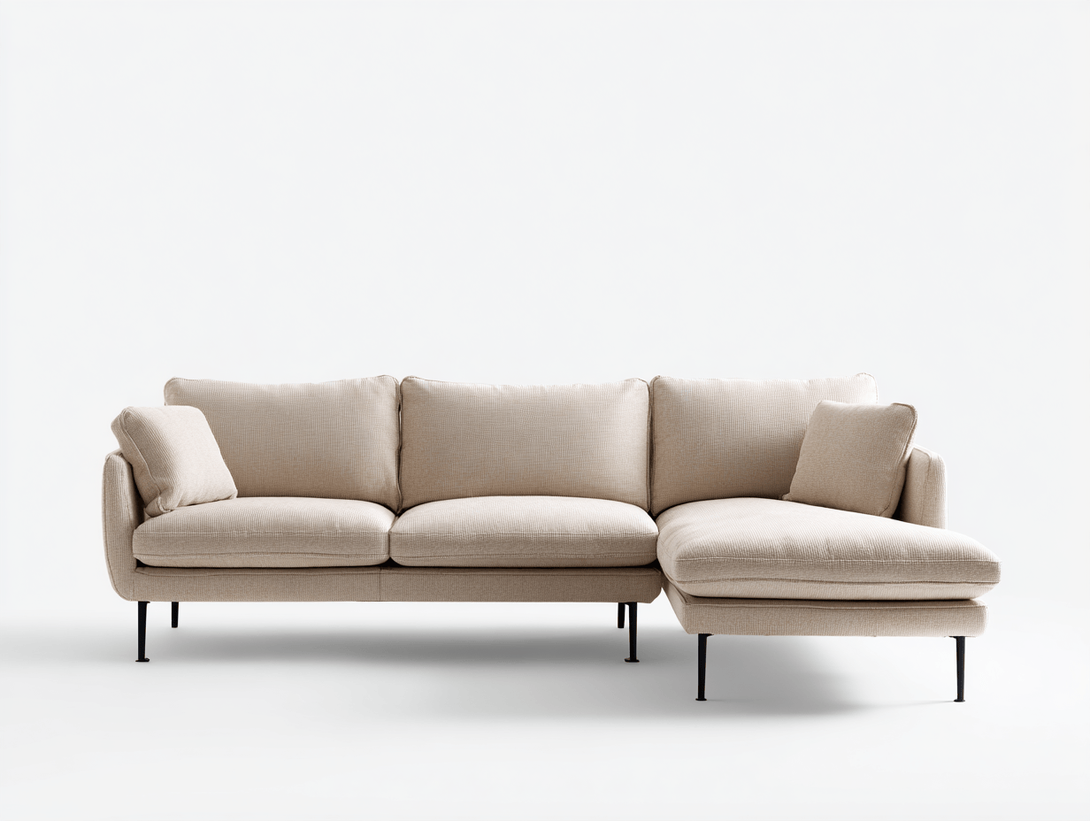 Sofa trzyosobowa z szezlongiem 250×95×85 cm – tkanina beżowa – do salonu i strefy wypoczynkowej – styl nowoczesny minimalistyczny-Hubuna