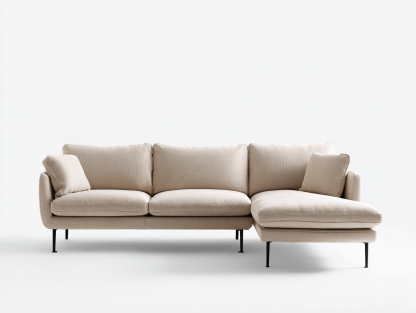 Sofa trzyosobowa z szezlongiem 250×95×85 cm – tkanina beżowa – do salonu i strefy wypoczynkowej – styl nowoczesny minimalistyczny-Hubuna