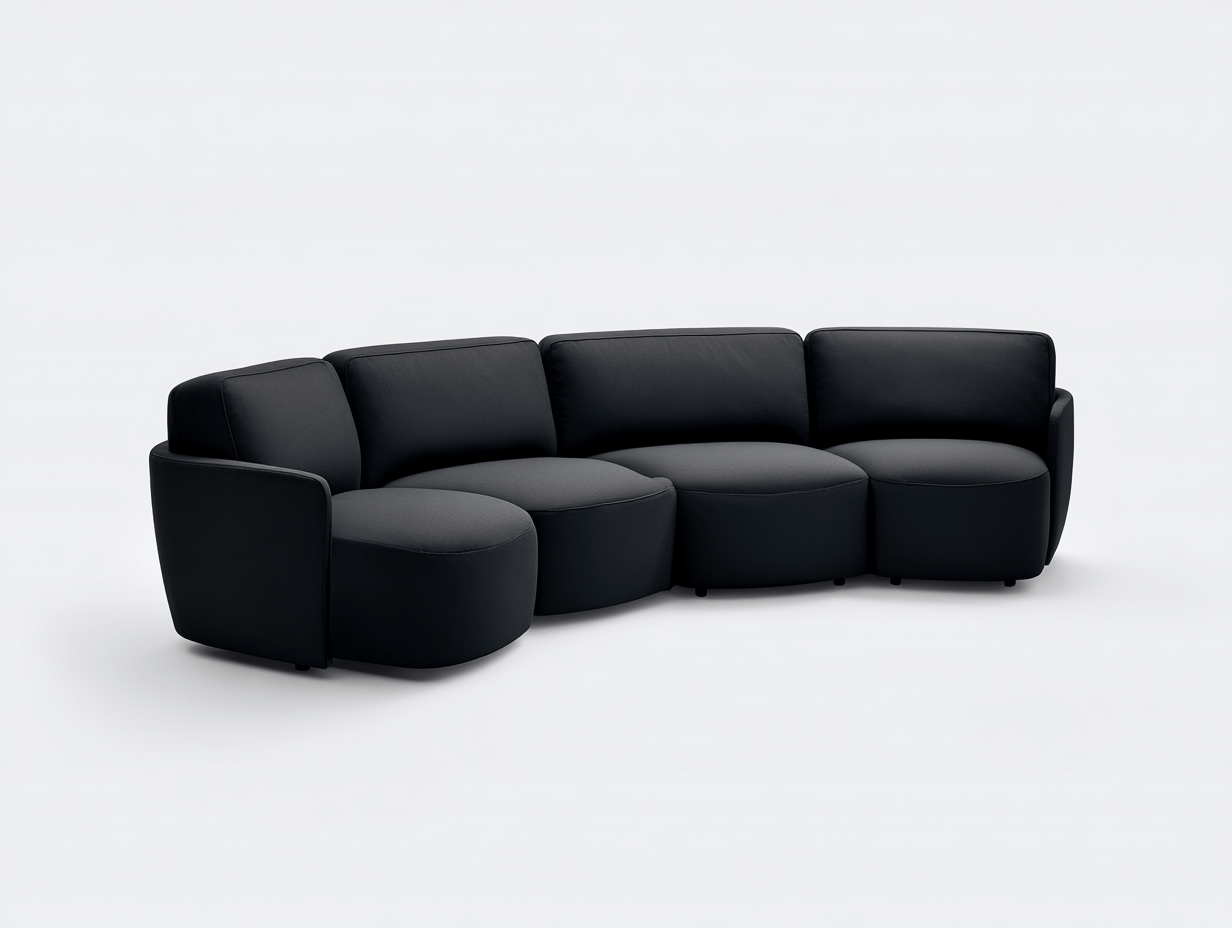 Sofa modułowa czteroosobowa 280×110×75 cm – tkanina czarna – do salonu i strefy wypoczynkowej – styl nowoczesny minimalistyczny-Hubuna