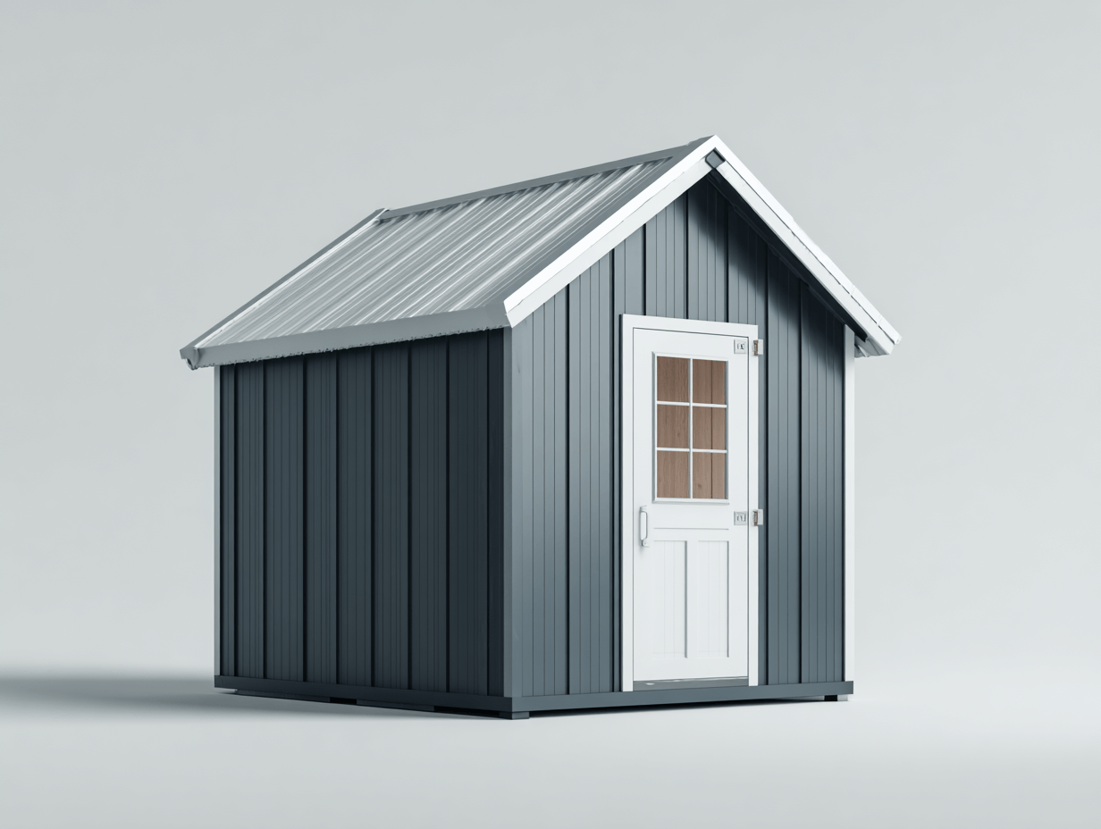 Domek ogrodowy metalowy 190×140×210 cm – grafitowo-biały – z pojedynczymi drzwiami z oknem i spadzistym dachem-Hubuna