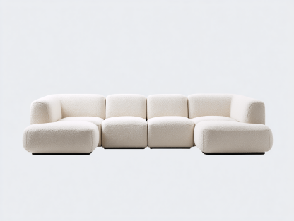 Designerska sofa modułowa z szezlongiem – boucle ecru – 300×170×75 cm-Hubuna