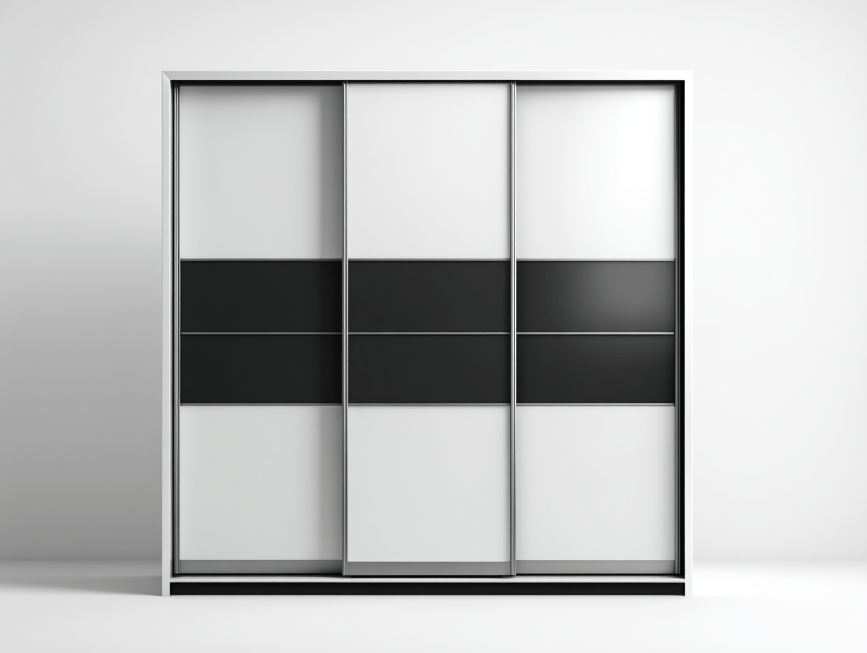 Szafa przesuwna dwudrzwiowa 180×62×220 cm – biało-czarna z szerokim pasem – styl nowoczesny minimalizm-Hubuna