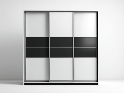 Szafa przesuwna dwudrzwiowa 180×62×220 cm – biało-czarna z szerokim pasem – styl nowoczesny minimalizm-Hubuna