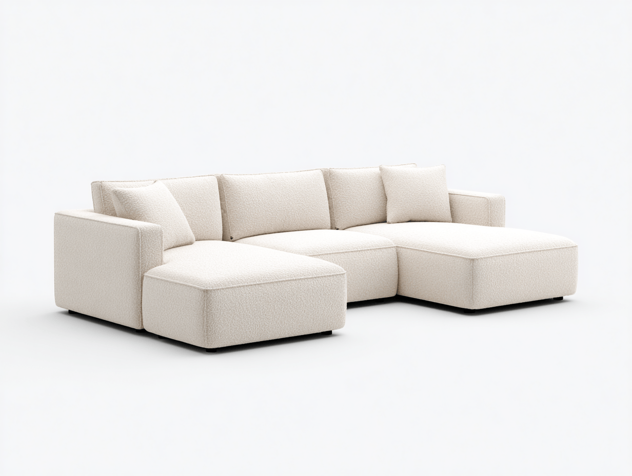 Sofa narożna z miękkiej tkaniny bouclé – styl nowoczesny – kremowa – 290×180×78 cm-Hubuna