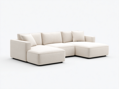 Sofa narożna z miękkiej tkaniny bouclé – styl nowoczesny – kremowa – 290×180×78 cm-Hubuna