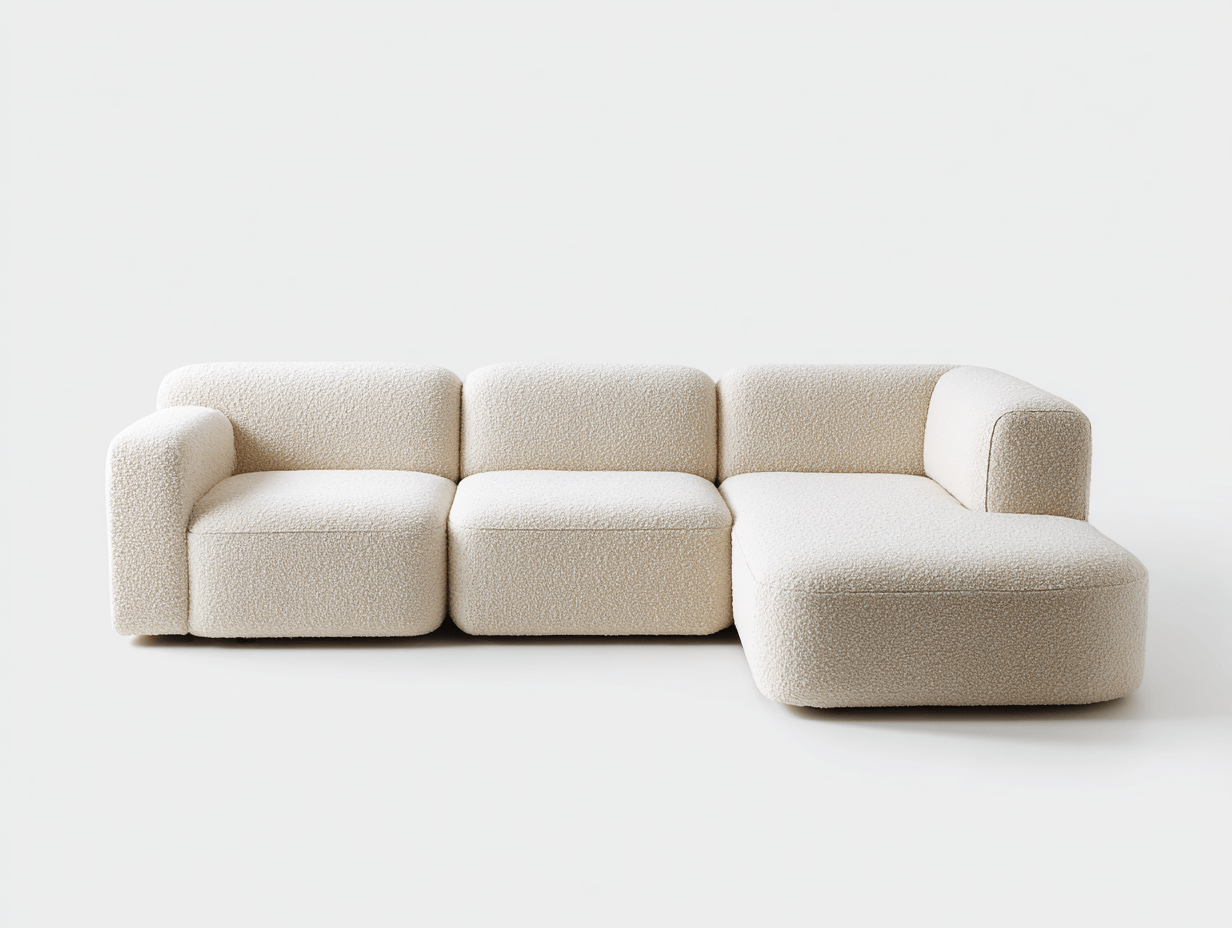 Modułowa sofa wypoczynkowa z szezlongiem – boucle ecru – 260×160×75 cm-Hubuna