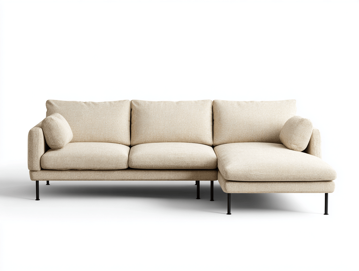 Minimalistyczna sofa modułowa z szezlongiem – jasnobeżowa tkanina – 270×155×85 cm-Hubuna