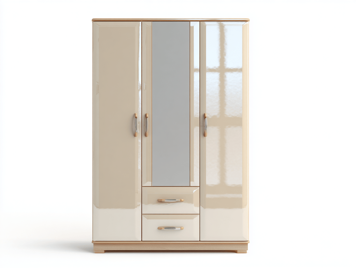 Szafa trzydrzwiowa z lustrem 120×52×200 cm – kremowa – nowoczesny styl z szufladami-Hubuna