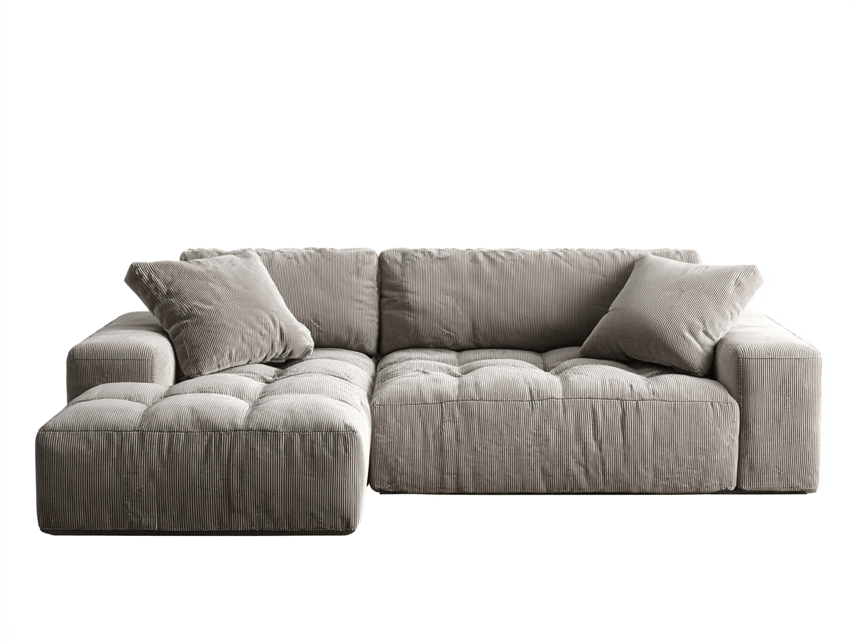 Nowoczesna sofa narożna L z pikowaną powierzchnią – sztruks jasnoszary – 275×165×82 cm-Hubuna
