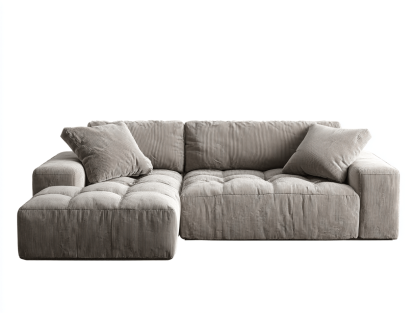 Nowoczesna sofa narożna L z pikowaną powierzchnią – sztruks jasnoszary – 275×165×82 cm-Hubuna