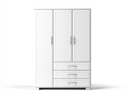 Szafa trzydrzwiowa z trzema szufladami – biała – styl nowoczesny – 195×140×52 cm-Hubuna