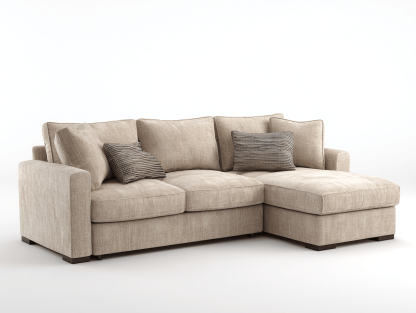 Beżowa sofa narożna z poduszkami w kontrastowym wzorze – 210×145×85 cm-Hubuna