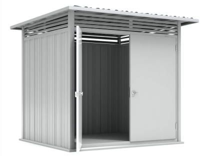 Metalowy schowek ogrodowy 240x180 cm – jasnoszary – nowoczesny design z otwartą wentylacją i płaskim dachem-Hubuna