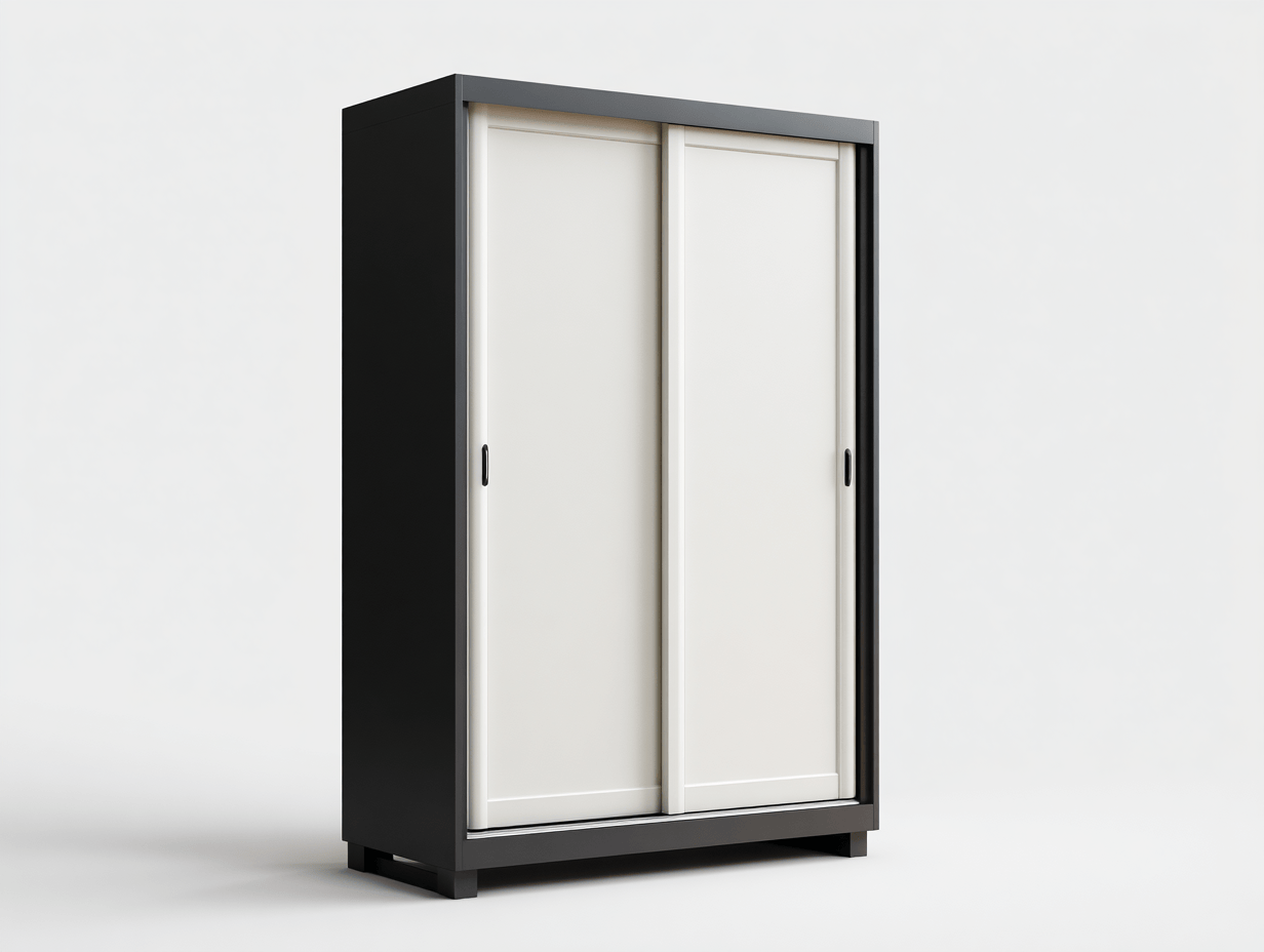 Szafa przesuwna dwudrzwiowa 120×55×200 cm – czarna rama biały front – styl nowoczesny minimalizm-Hubuna