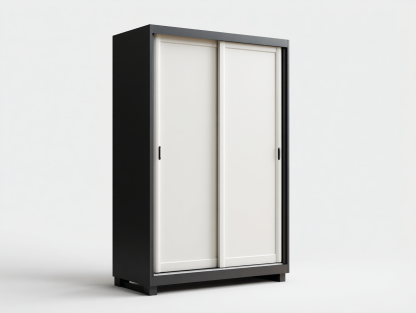 Szafa przesuwna dwudrzwiowa 120×55×200 cm – czarna rama biały front – styl nowoczesny minimalizm-Hubuna