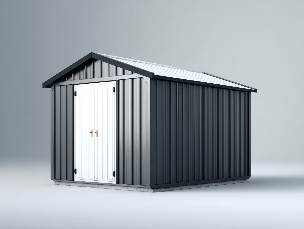 Domek ogrodowy metalowy 260×180×205 cm – antracytowo-biały – z dwuskrzydłowymi drzwiami i dachem dwuspadowym-Hubuna