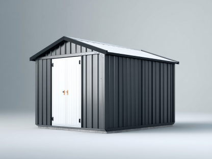 Domek ogrodowy metalowy 260×180×205 cm – antracytowo-biały – z dwuskrzydłowymi drzwiami i dachem dwuspadowym-Hubuna
