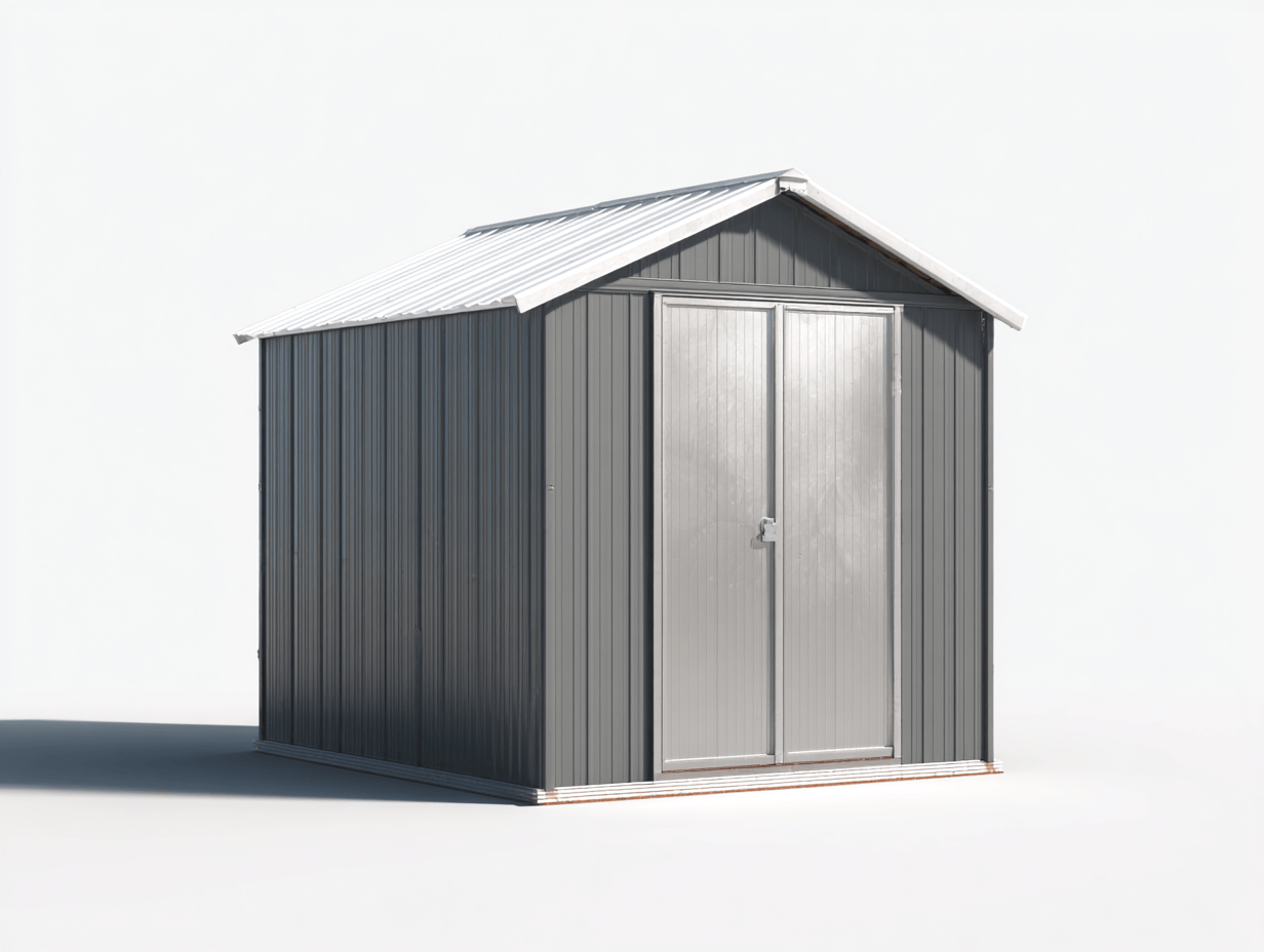 Domek narzędziowy metalowy 220×160×200 cm – ciemnoszary z białym dachem – z podwójnymi drzwiami stalowymi-Hubuna