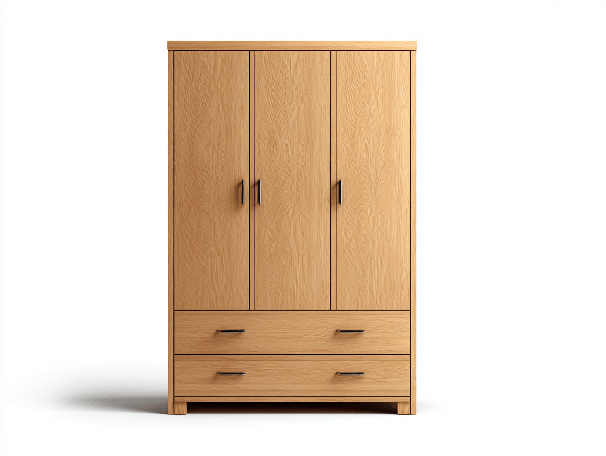 Szafa trzydrzwiowa z dwiema szufladami 118×54×200 cm – dąb naturalny – styl nowoczesny-Hubuna