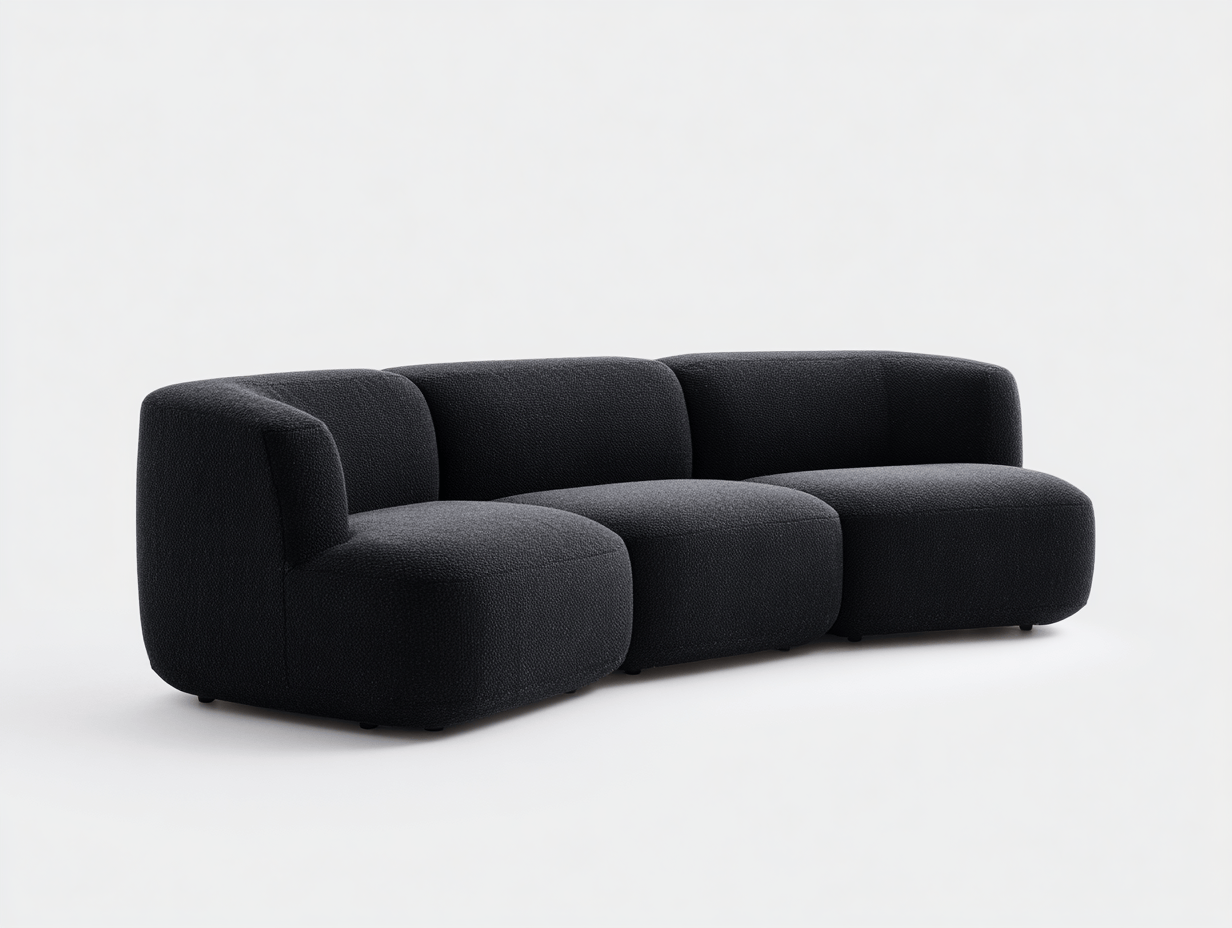 Sofa trzyosobowa 230×95×75 cm – tkanina boucle czarna – do salonu i strefy wypoczynkowej – styl nowoczesny minimalistyczny-Hubuna