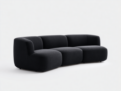 Sofa trzyosobowa 230×95×75 cm – tkanina boucle czarna – do salonu i strefy wypoczynkowej – styl nowoczesny minimalistyczny-Hubuna