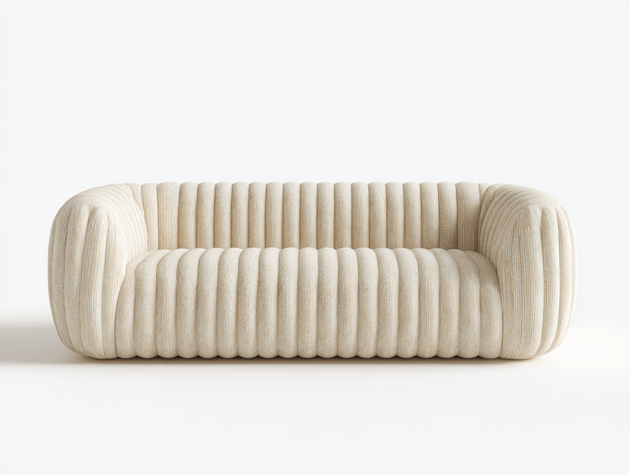 Kremowa sofa dwuosobowa – tapicerka boucle – poziome przeszycia – nowoczesny design – 175×85×75 cm-Hubuna