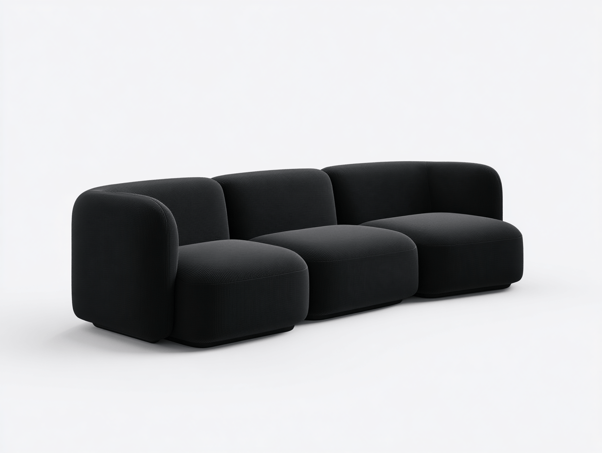 Sofa modułowa trzyosobowa 240×95×75 cm – tkanina czarna – do salonu i strefy wypoczynkowej – styl nowoczesny minimalistyczny-Hubuna
