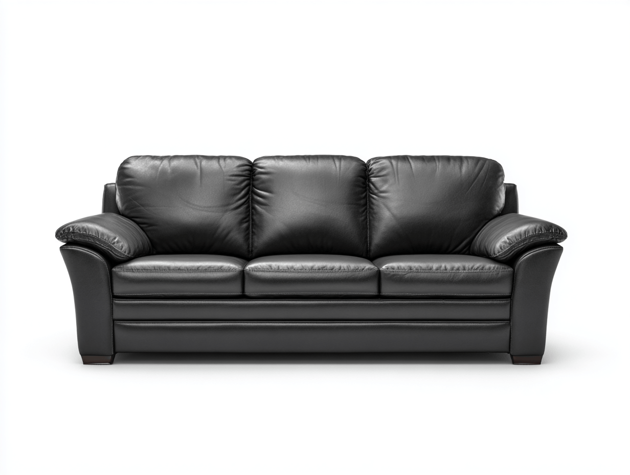 Sofa skórzana 208×88×90 cm – czarna – z szerokimi podłokietnikami i głębokim siedziskiem-Hubuna