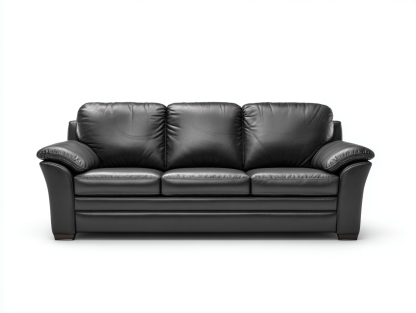 Sofa skórzana 208×88×90 cm – czarna – z szerokimi podłokietnikami i głębokim siedziskiem-Hubuna