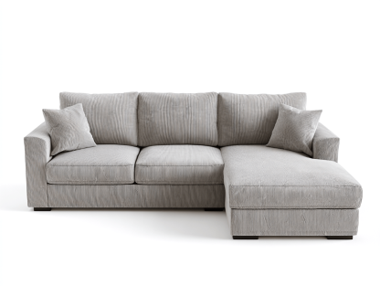 Sofa narożna z szarego sztruksu z poduszkami – styl L – 280×175×78 cm-Hubuna