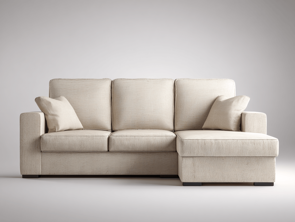 Beżowa sofa narożna o prostym designie z siedziskiem relaksacyjnym – 200×140×85 cm-Hubuna