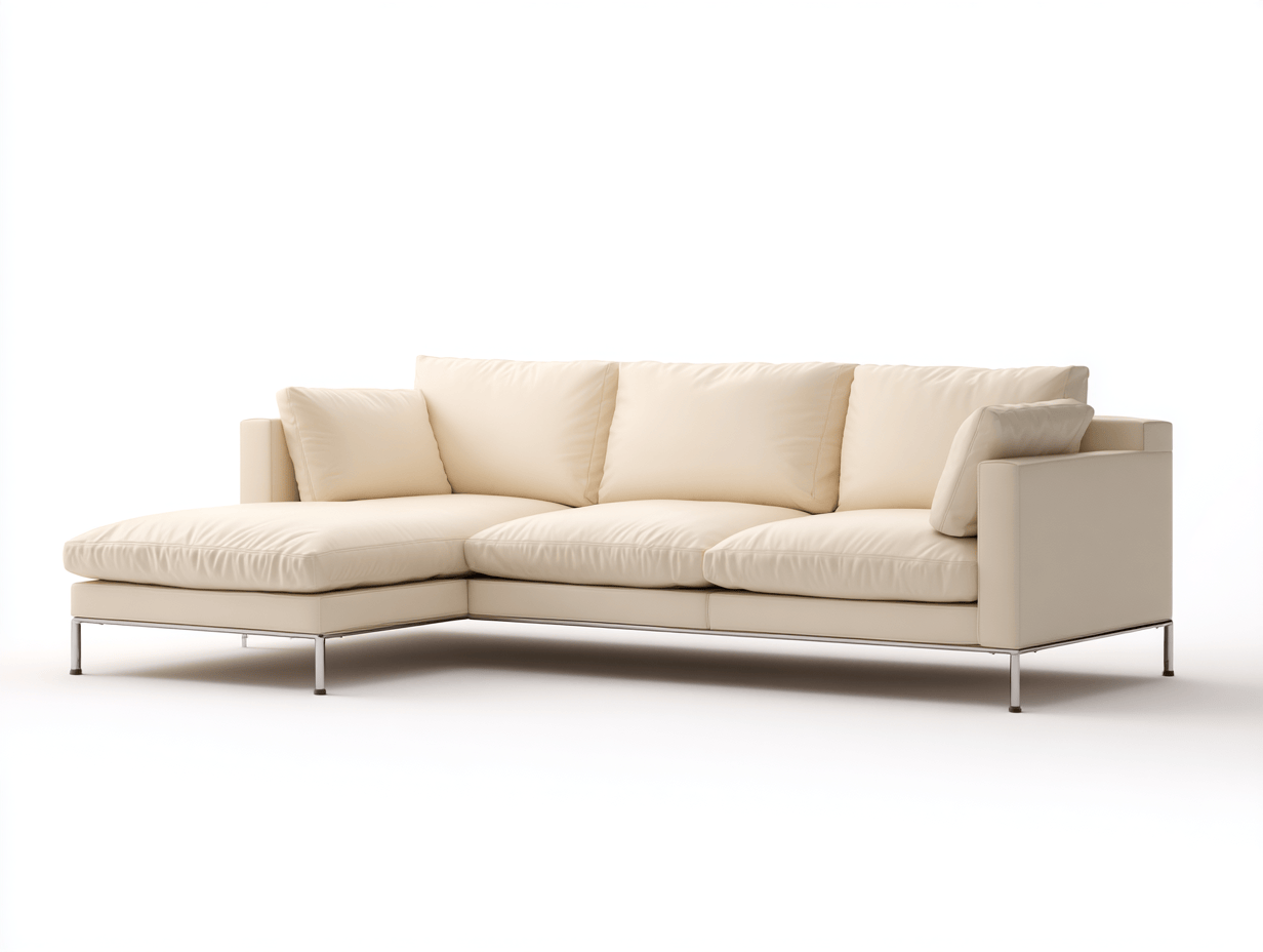 Sofa trzyosobowa z szezlongiem 280×160×85 cm – tkanina kremowa – do salonu i strefy wypoczynkowej – styl nowoczesny lekki luksus-Hubuna