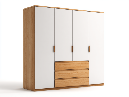 Szafa czterodrzwiowa z 3 szufladami – biało-dębowa – 185×160×55 cm – nowoczesny styl-Hubuna