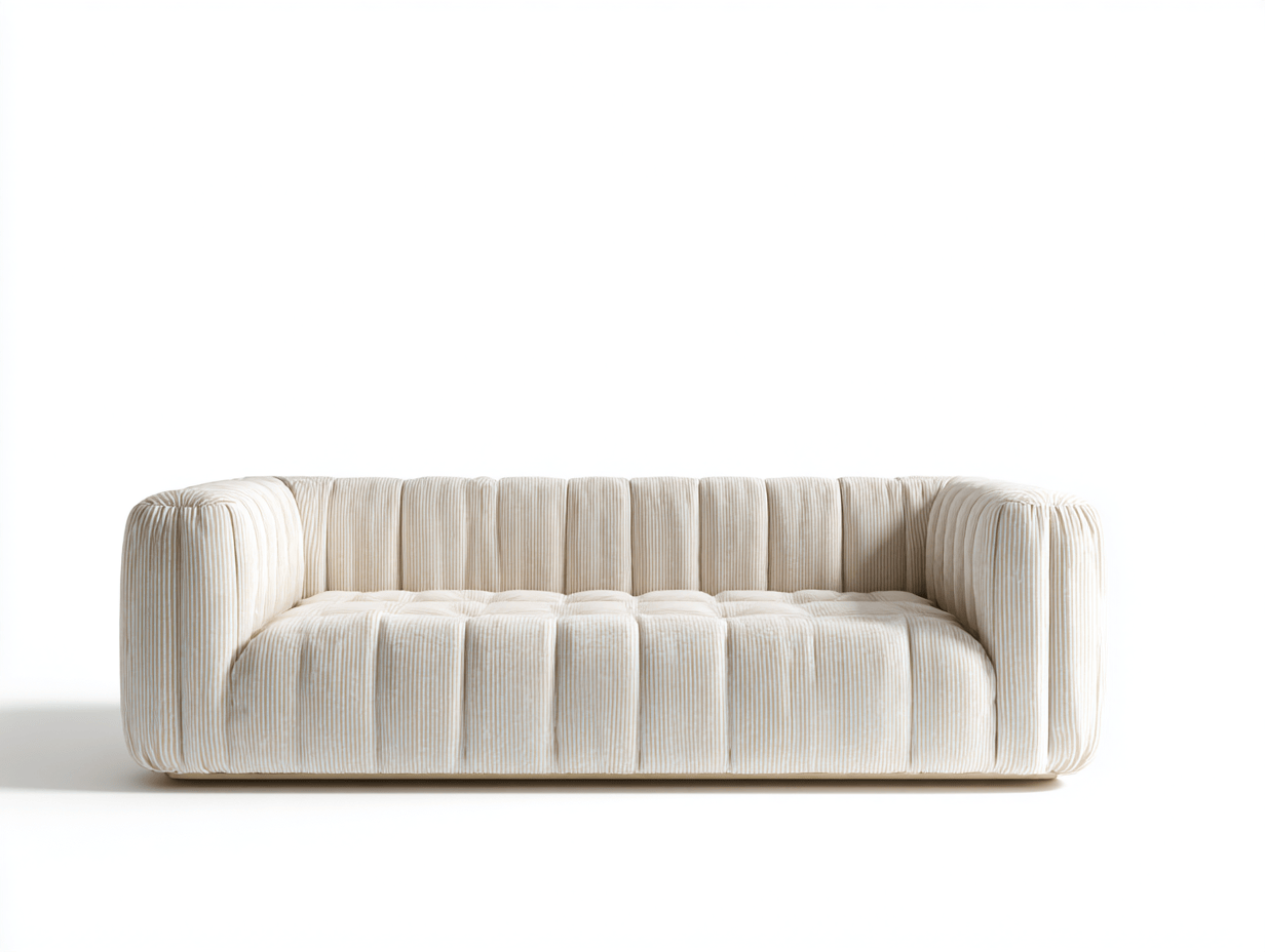 Sofa tapicerowana 200×95×70 cm – kremowa – nowoczesny styl z tkaniny prążkowanej-Hubuna