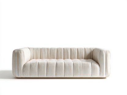 Sofa tapicerowana 200×95×70 cm – kremowa – nowoczesny styl z tkaniny prążkowanej-Hubuna