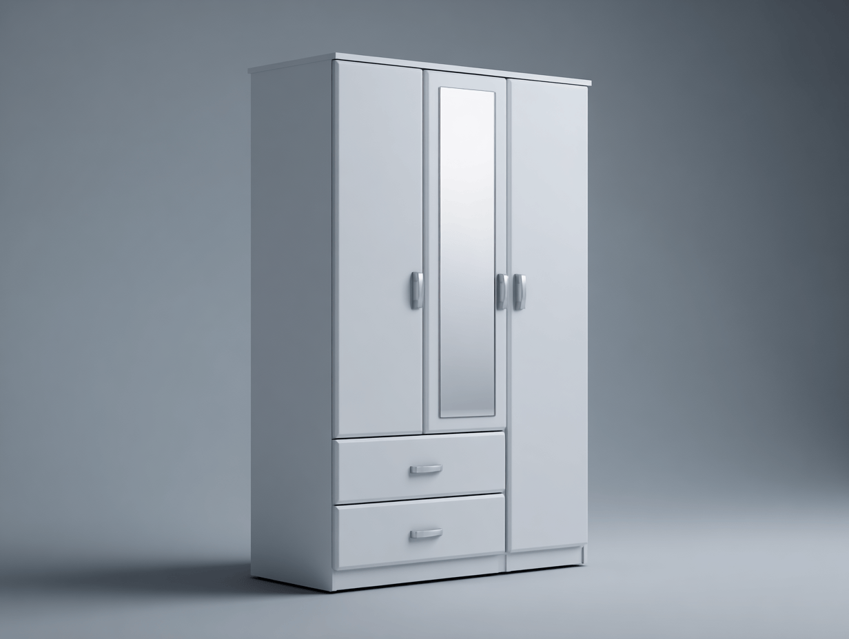 Szafa trzydrzwiowa z lustrem – biała – 2 szuflady – 180×90×50 cm-Hubuna